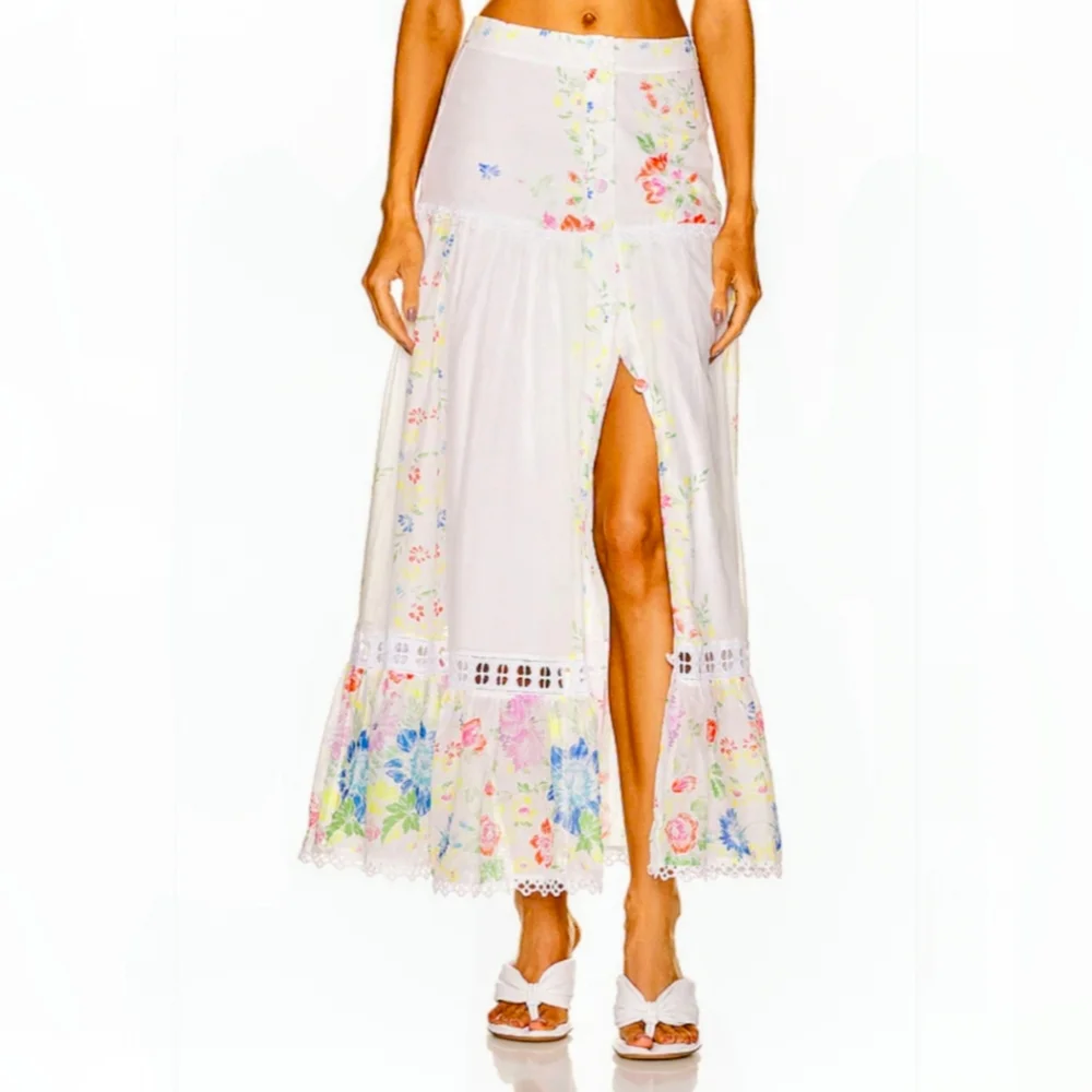 Charo Ruiz White Floral Garden Multi Colored Maxi/Midi Skirt, Cotton, NWT size M - Picture 5 of 15